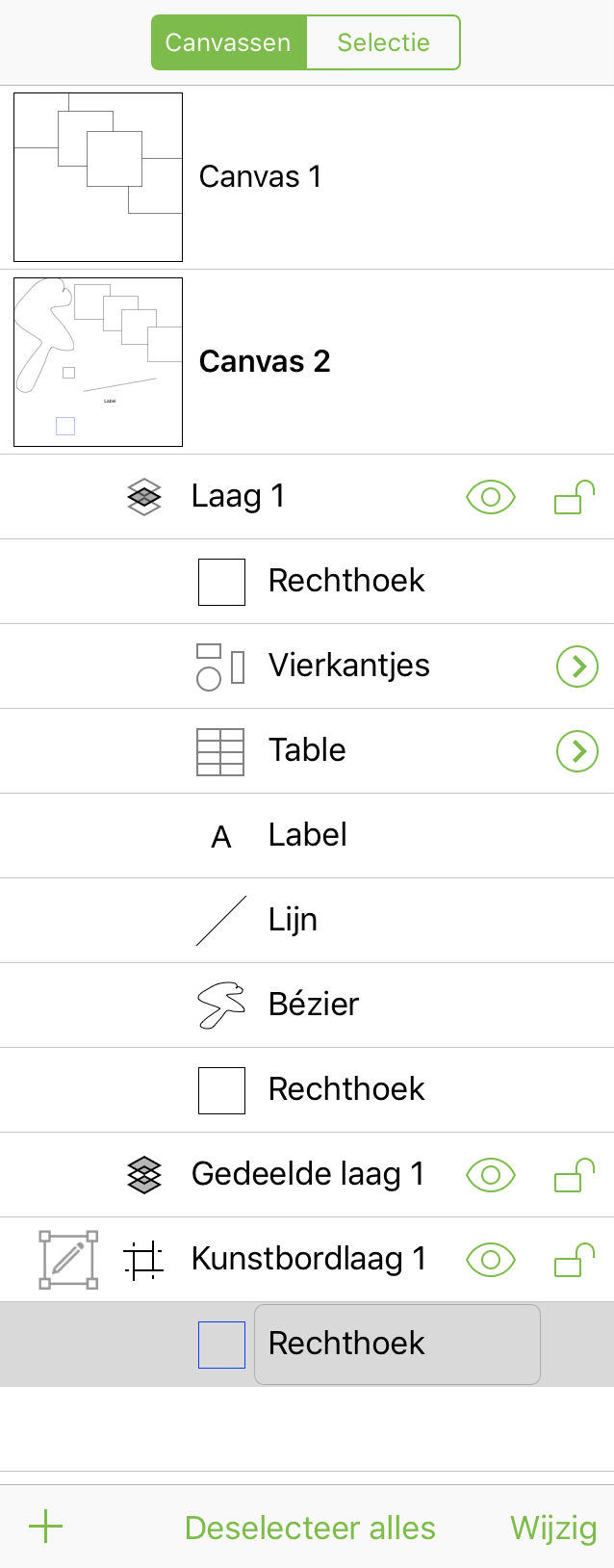Een object, geselecteerd in de zijbalk