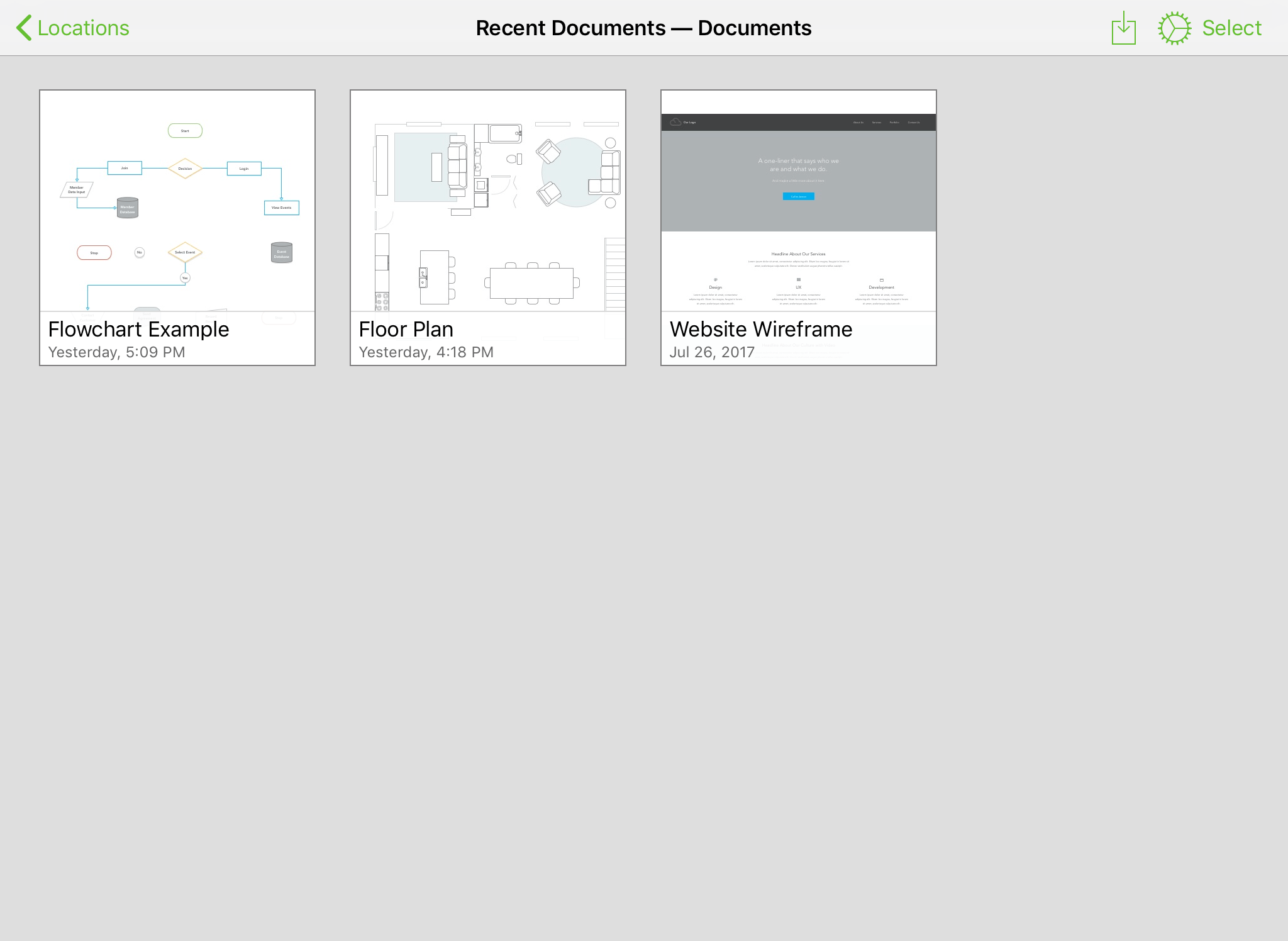 The Recent Documents folder, as viewed in the Document Browser