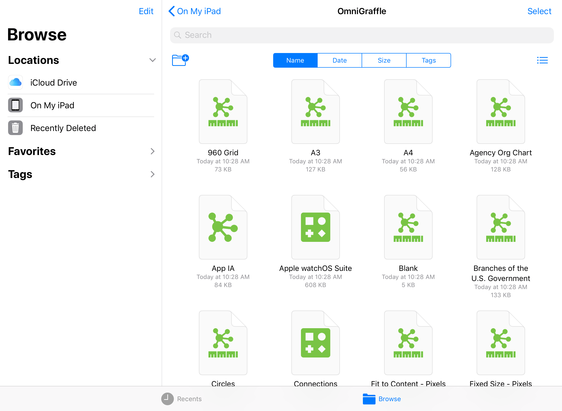 OmniGraffle's document container in iOS 11, as revealed using the Files application