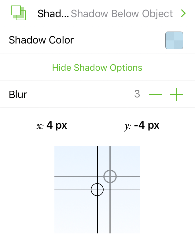 The Shadow inspector, showing the controls for adjusting the shadow offset and color