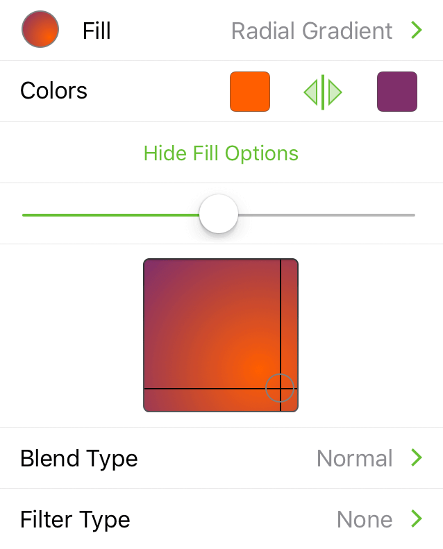The Fill inspector with Radial Gradient selected