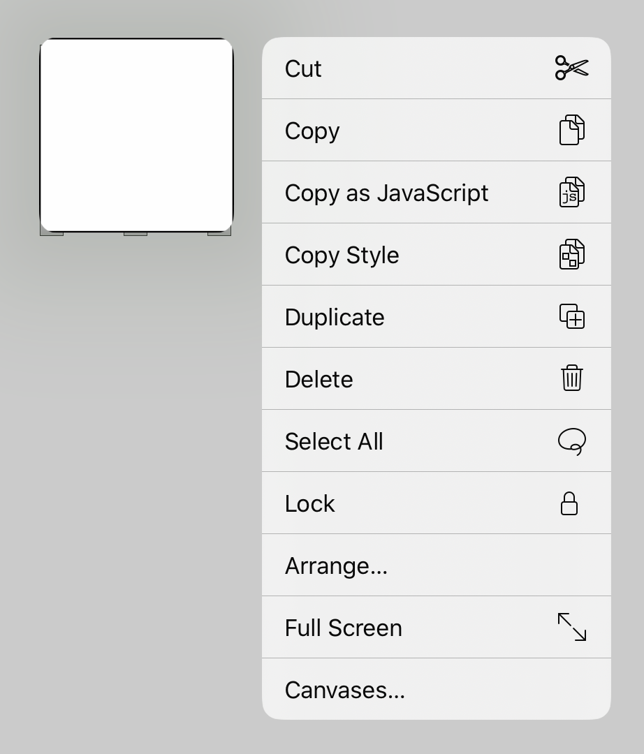 Contextual menu displayed on an object