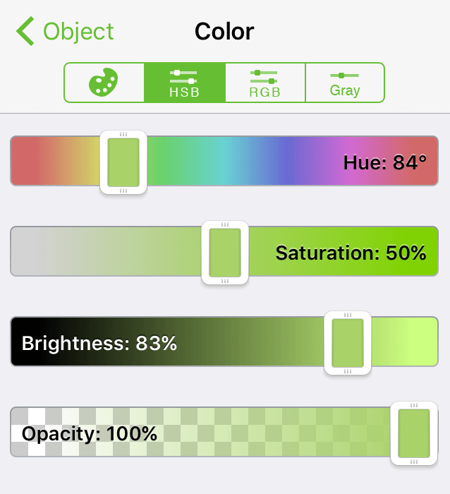 The Hue, Saturation, and Brightness color controls
