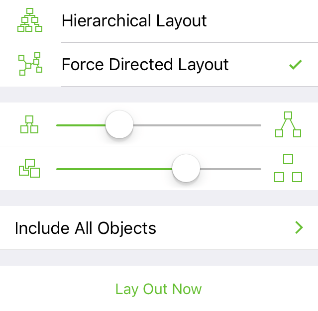 The Diagram Layout inspector with Force-Directed Layout chosen