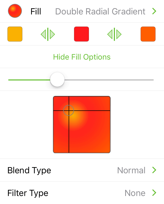 The Fill inspector with Double Radial Gradient selected