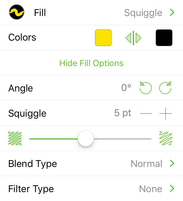 The Fill inspector with Squiggle selected