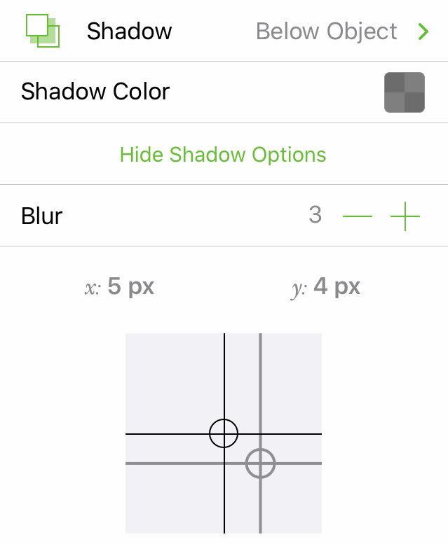 The Shadow inspector, showing the controls for adjusting the shadow offset and color