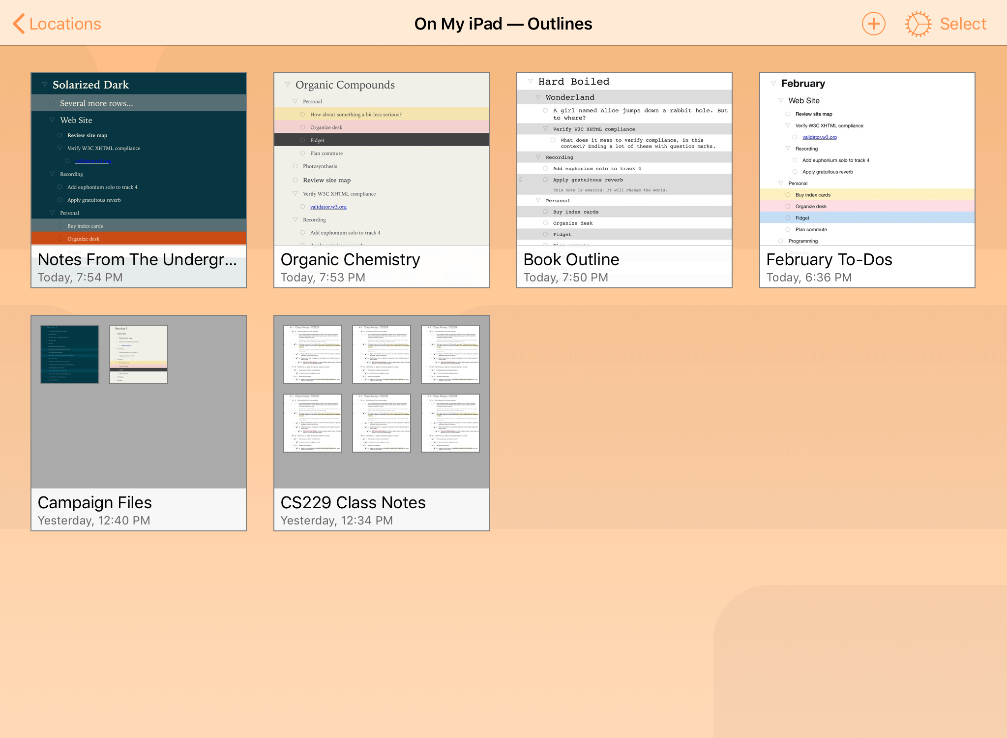 The On My iPad folder, as viewed in the Document Browser