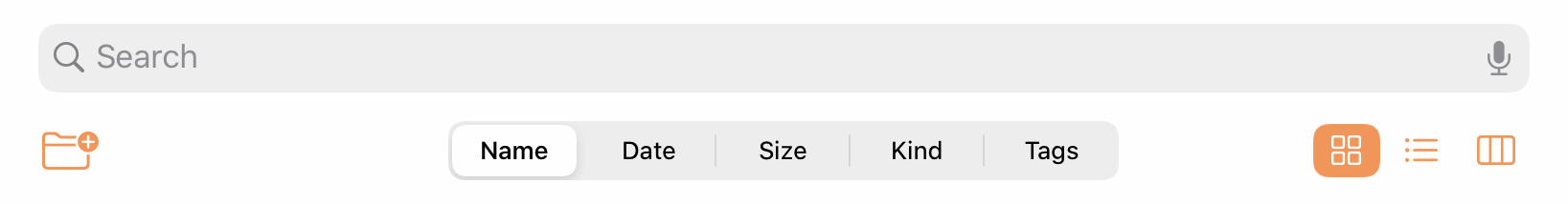 A hidden toolbar provides options for sorting files in the browsing pane and offers alternate display modes.
