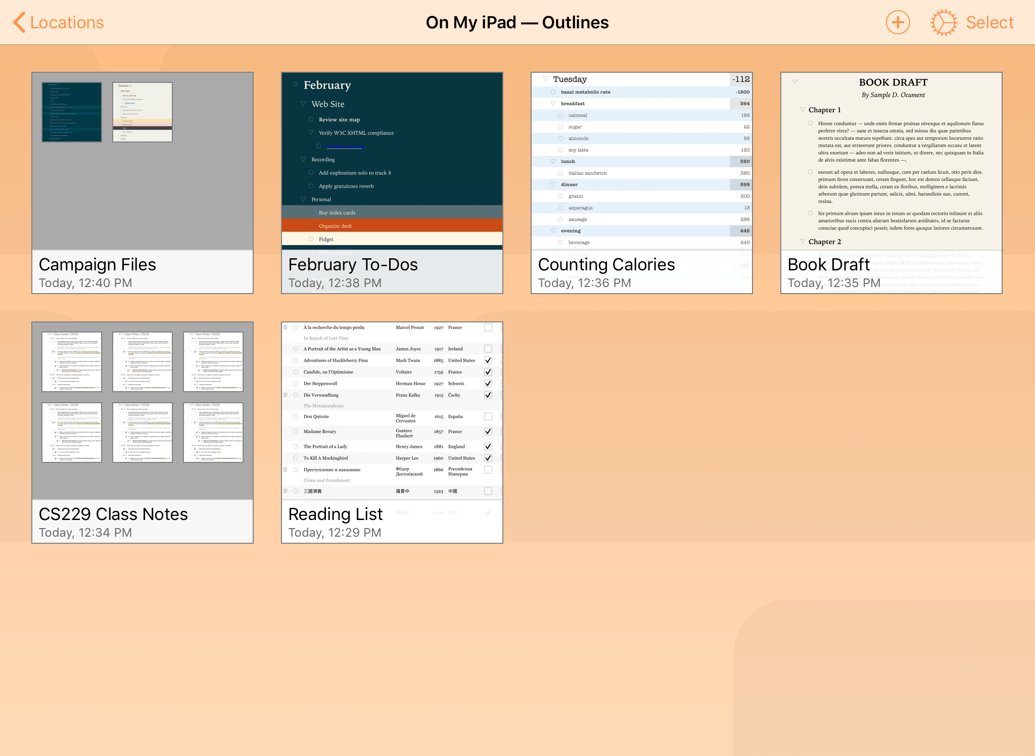 The On My iPad folder, as viewed in the Document Browser