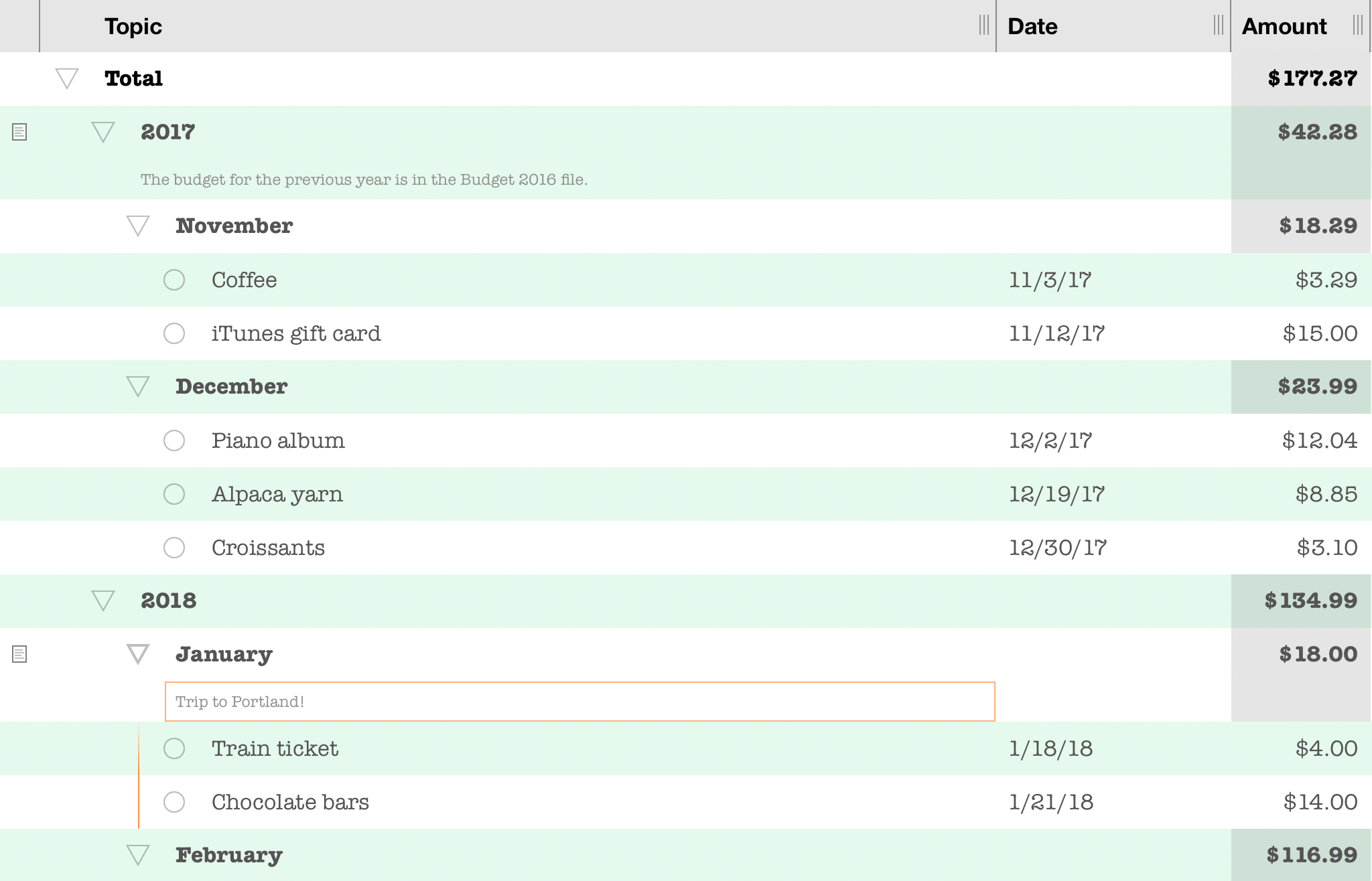 The Outline in OmniOutliner