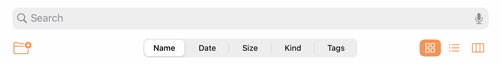 A hidden toolbar provides options for sorting files in the browsing pane and offers alternate display modes.