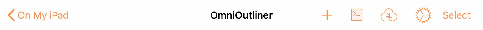 The toolbar you see at the top of your device while viewing the contents of a folder in OmniOutliner's document browser