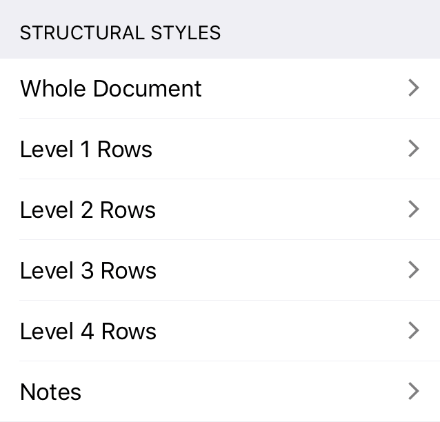 Structural styles in the style editor