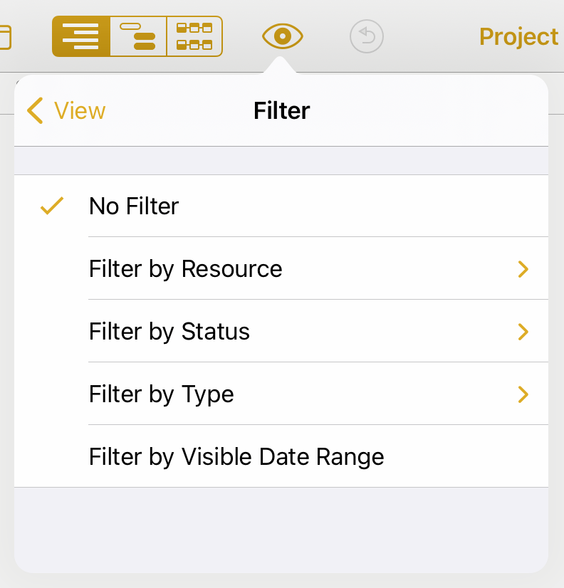 The Filter submenu of the View menu.