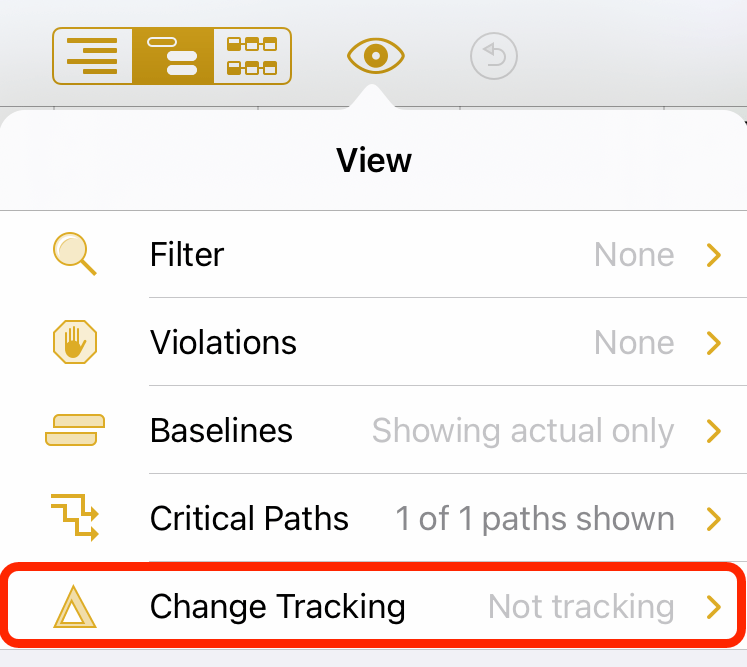 The View menu with the Change Tracking option highlighted