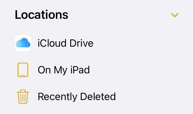 The Locations list in the iOS document browser sidebar.