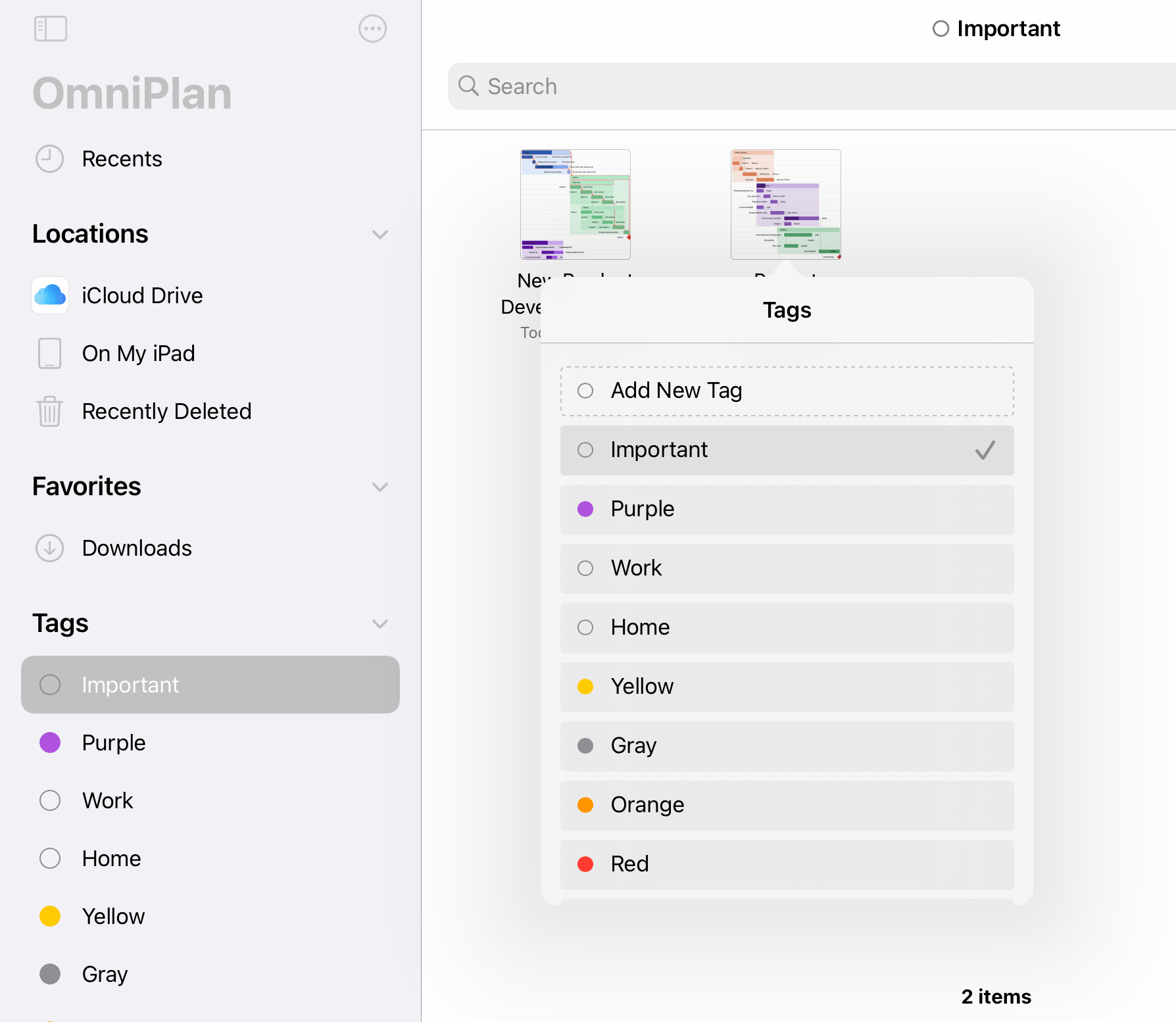 The Tags list in the iOS document browser.