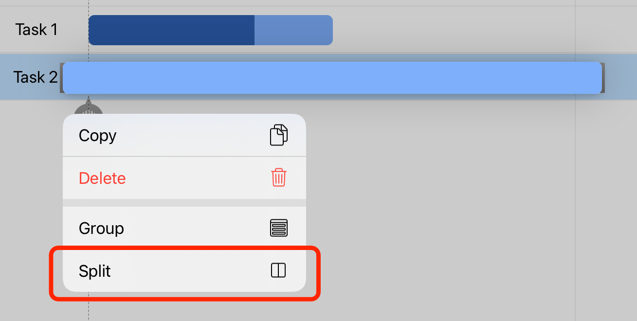 A task ready for splitting via the contextual menu.