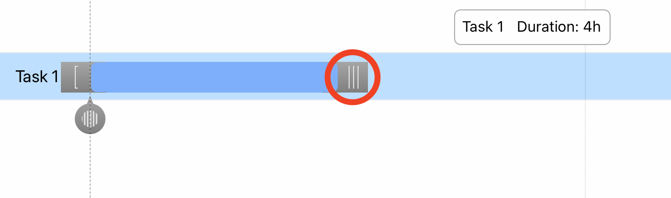 Changing the duration of a task in the Gantt chart.