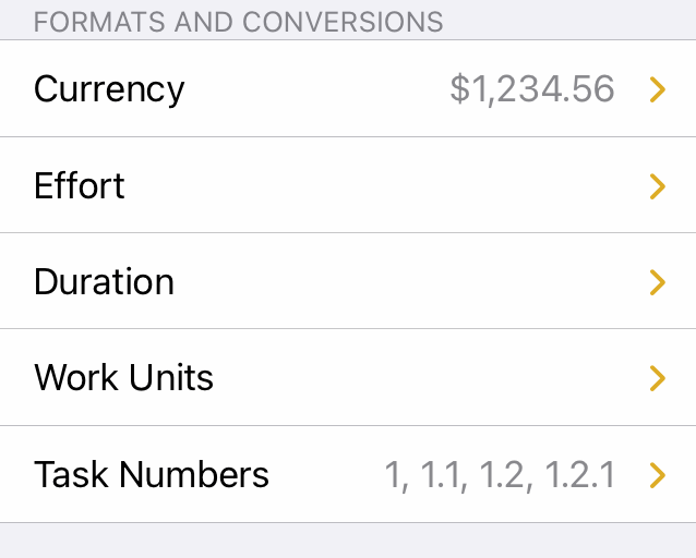 The Project inspector's Formats and Conversions section