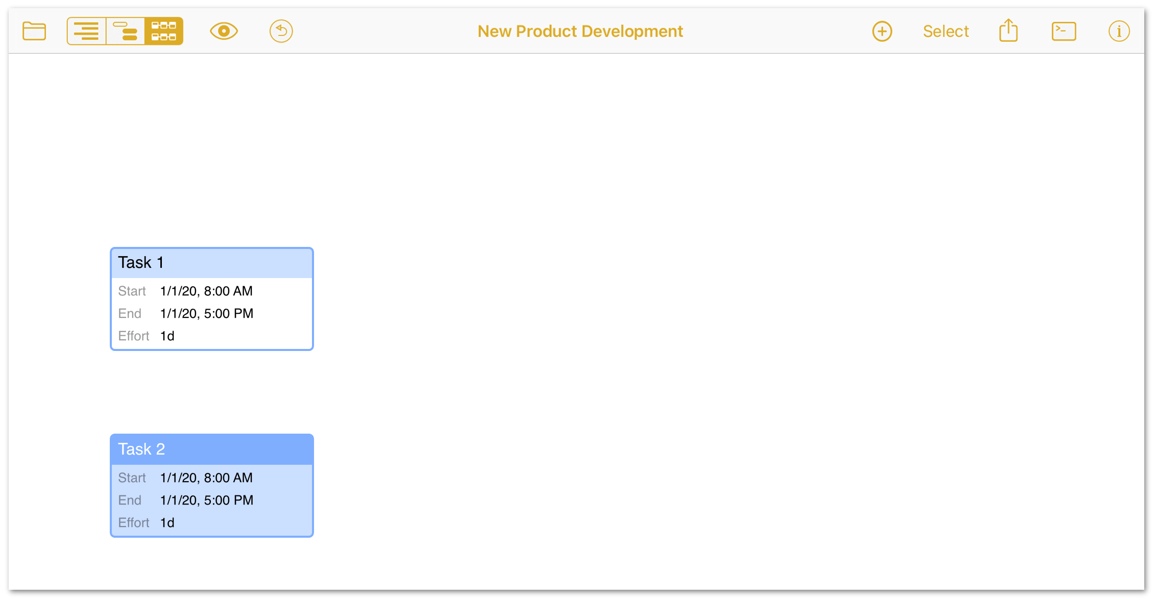 Creating a new task in Network View, either with or without a dependency.