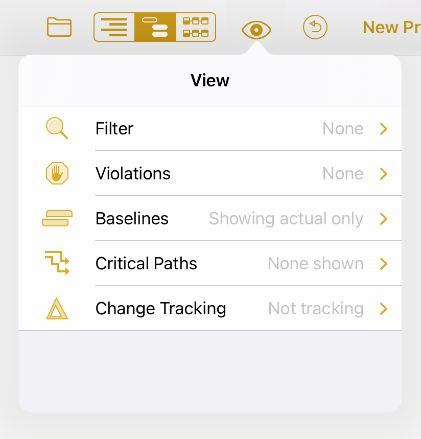 The View Menu in OmniPlan 4 for iPad, iPhone, and Apple Vision Pro