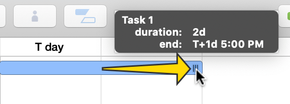 Changing the duration of a task in the Gantt chart.
