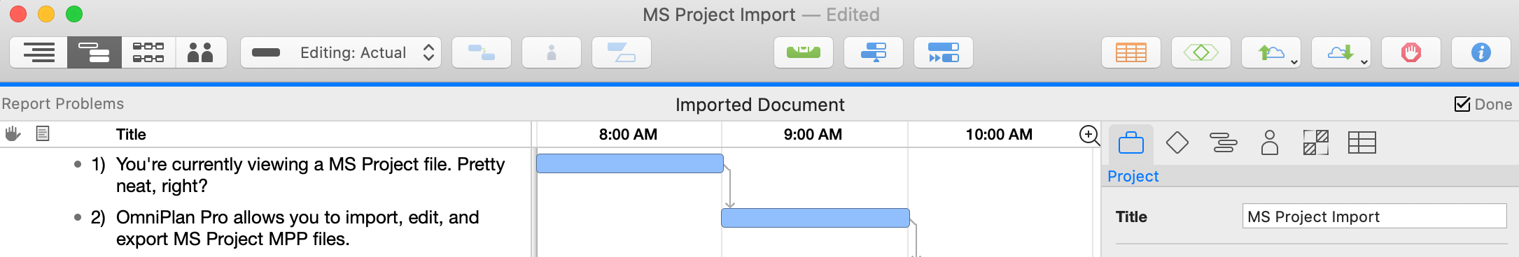 A Microsoft Project File Open In OmniPlan Pro 