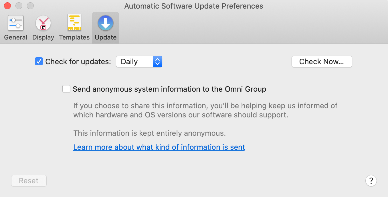 The Update Preferences pane.