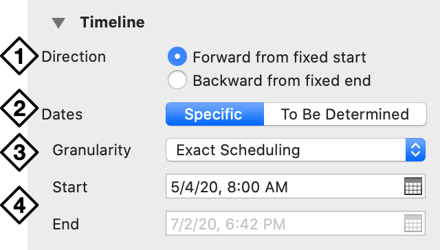 The Timeline section of the Project inspector.