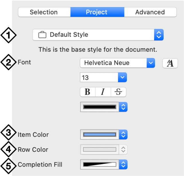 Project styles in the Styles inspector.