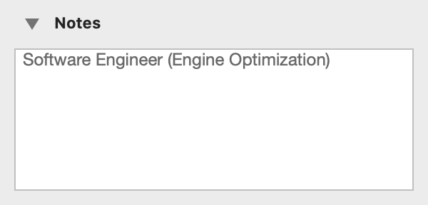 The Notes section of the Custom Data inspector.