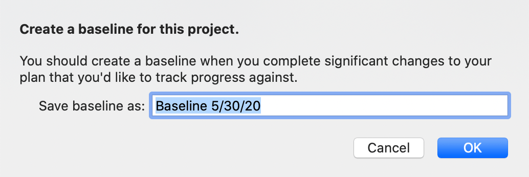 Setting a baseline in OmniPlan 4.