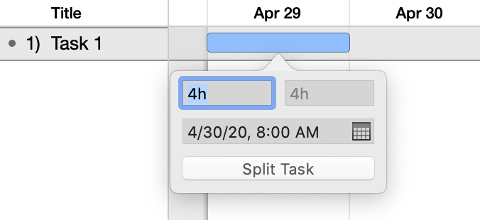 A task ready for splitting via the contextual menu.