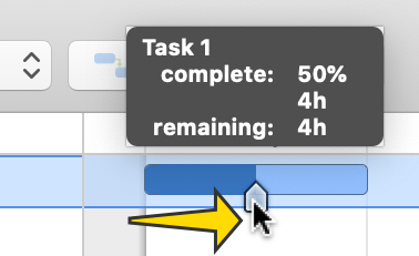 Adjusting task completion in the Gantt chart.