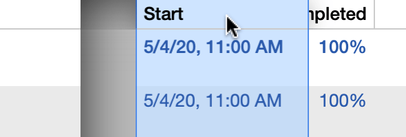 Dragging a column header to reorder columns in the task outline.