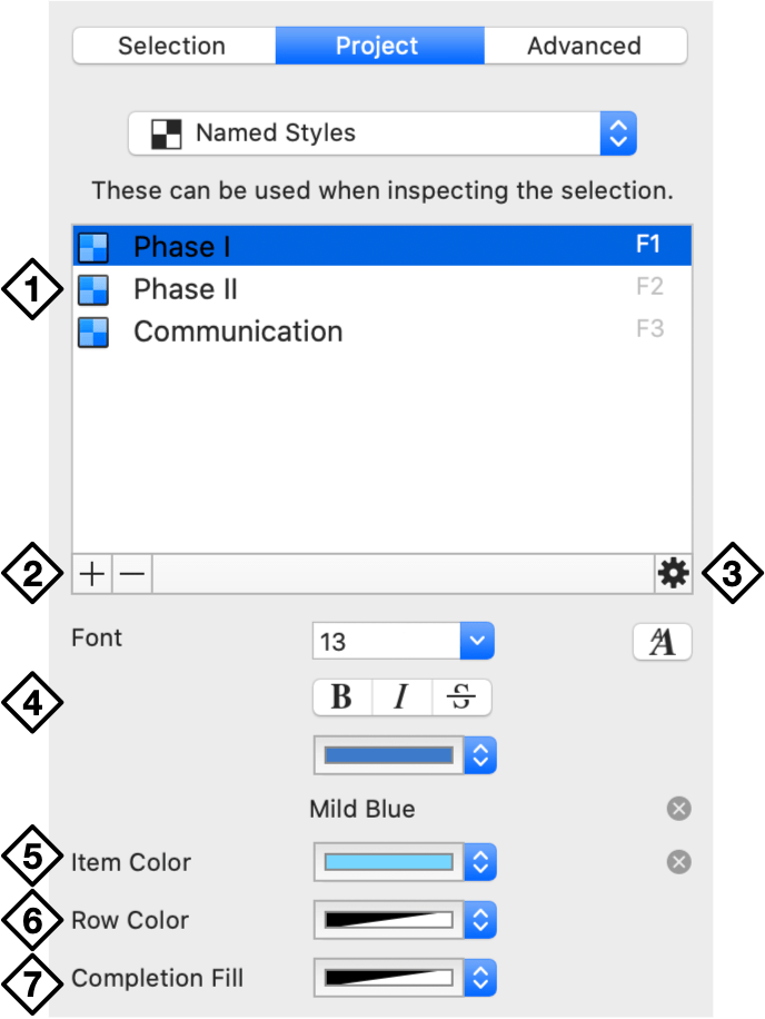 Named styles in the Styles inspector.