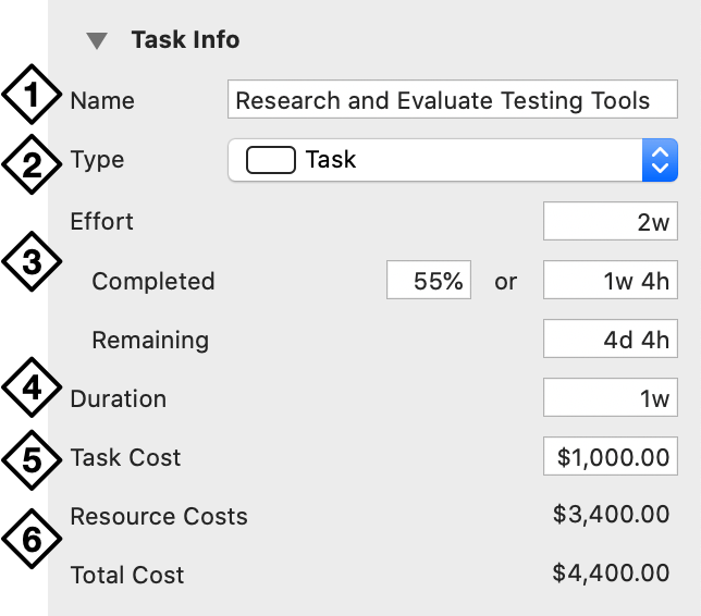 The Task Info section of the Task inspector.