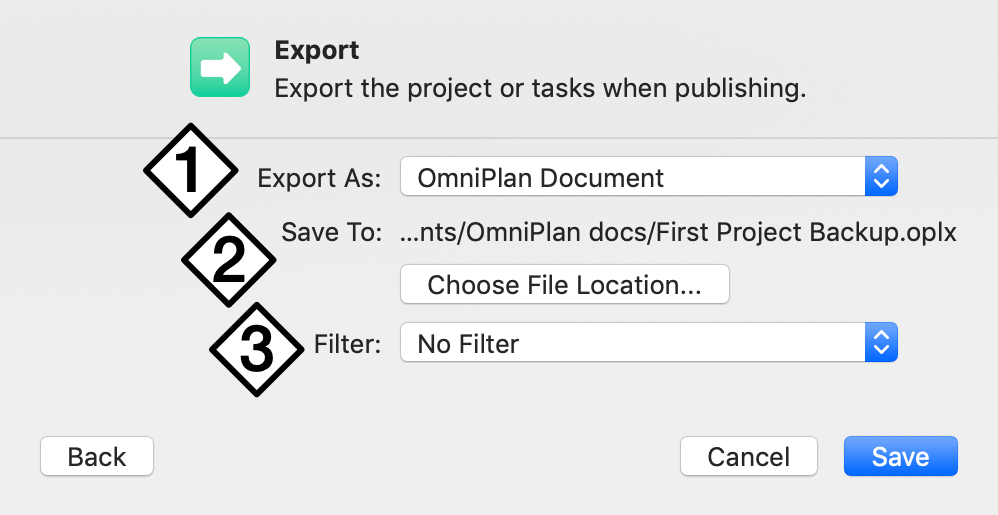 Export Action Options