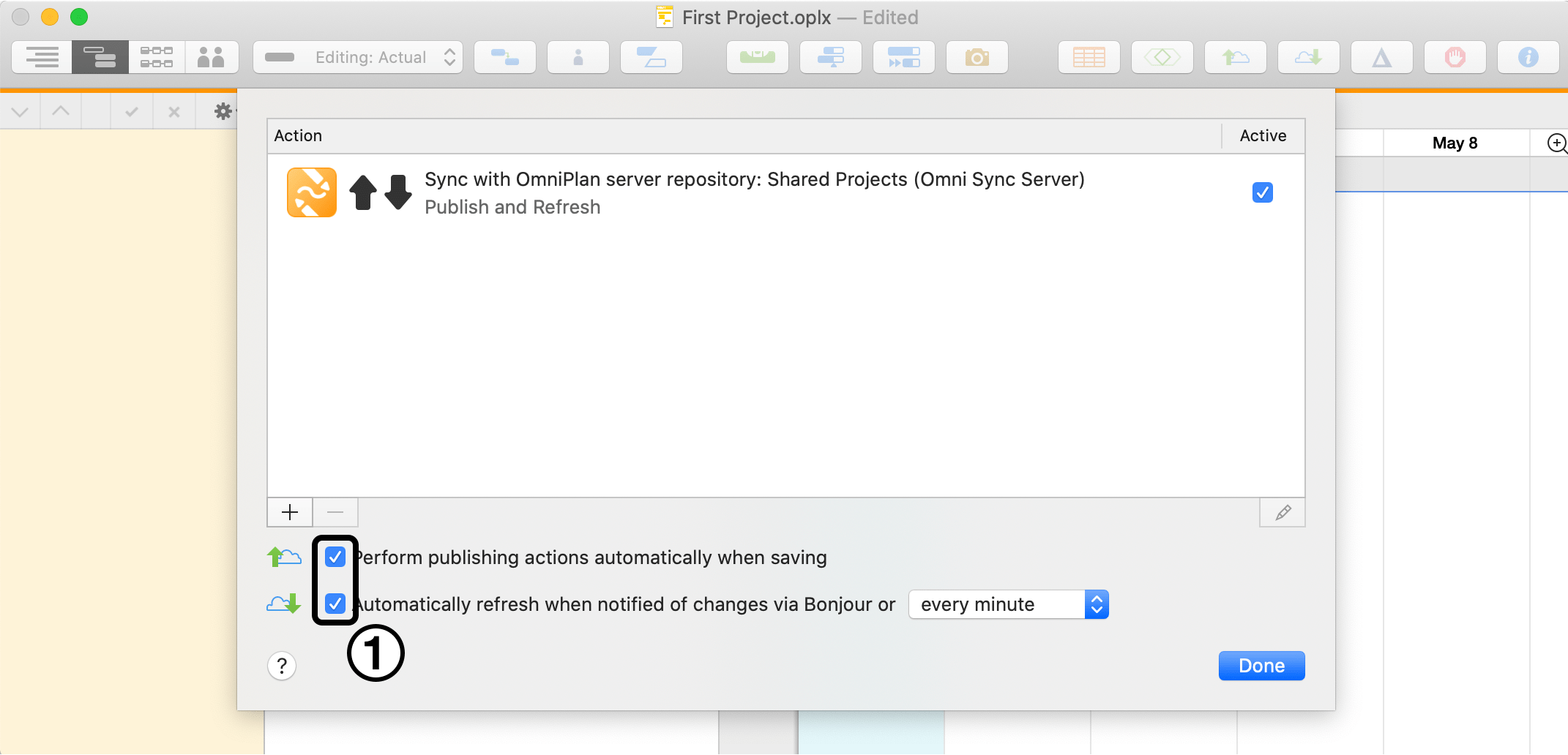 Setting up sharing options for a project in OmniPlan for Mac, Step 4.