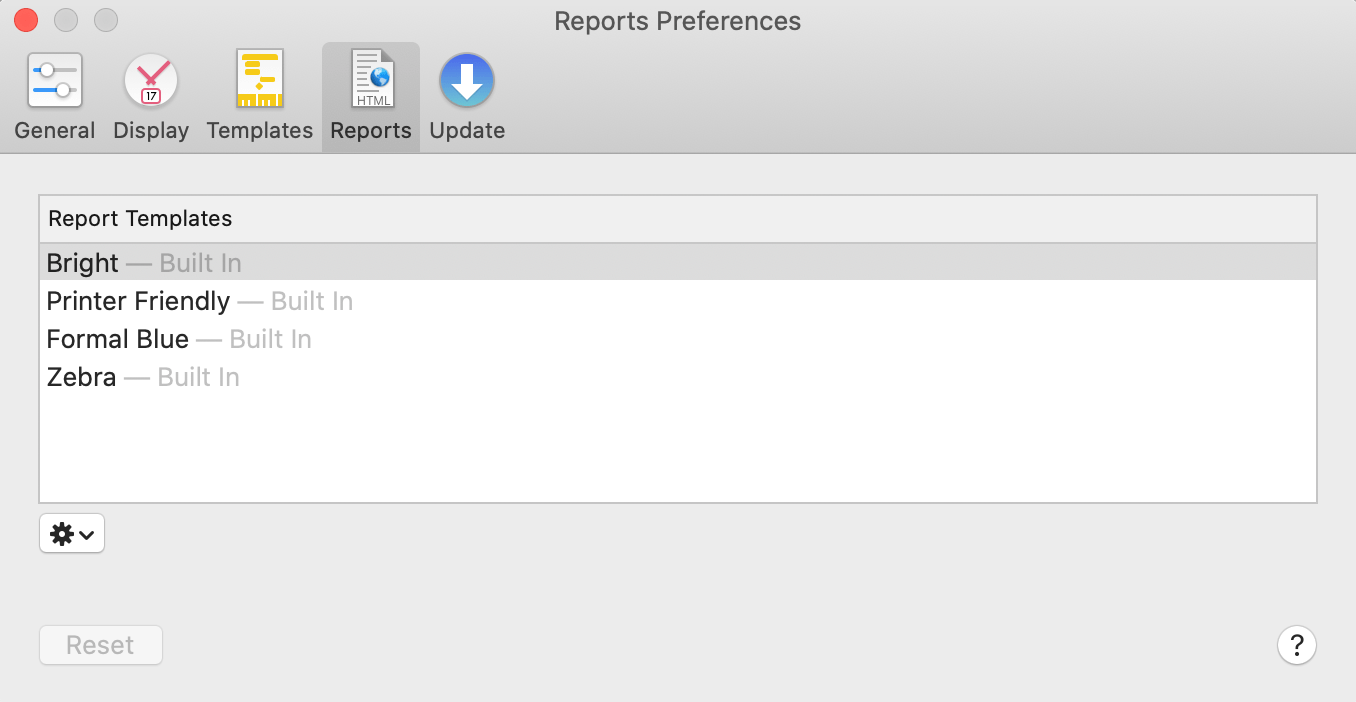 The Reports Preferences pane.