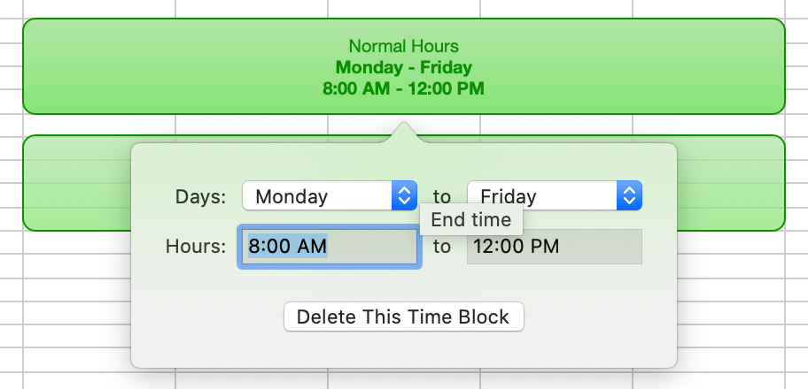 Editing an existing time block.