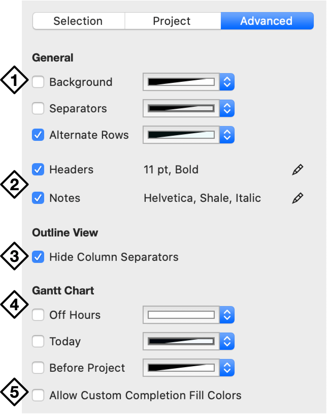 Advanced styles in the Styles inspector.