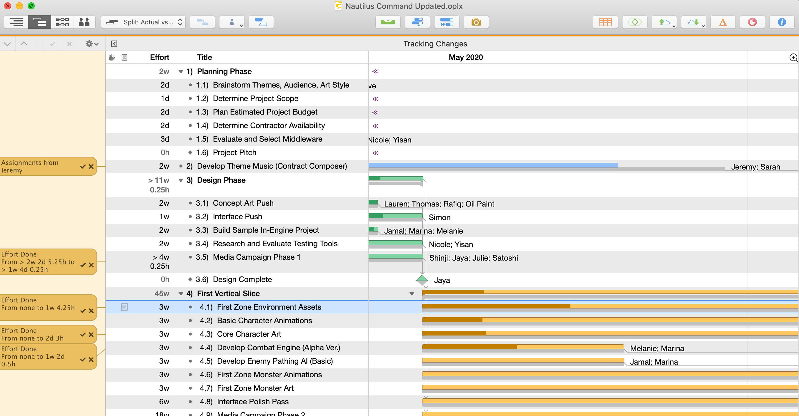 Change tracking with the Change Tracking sidebar.