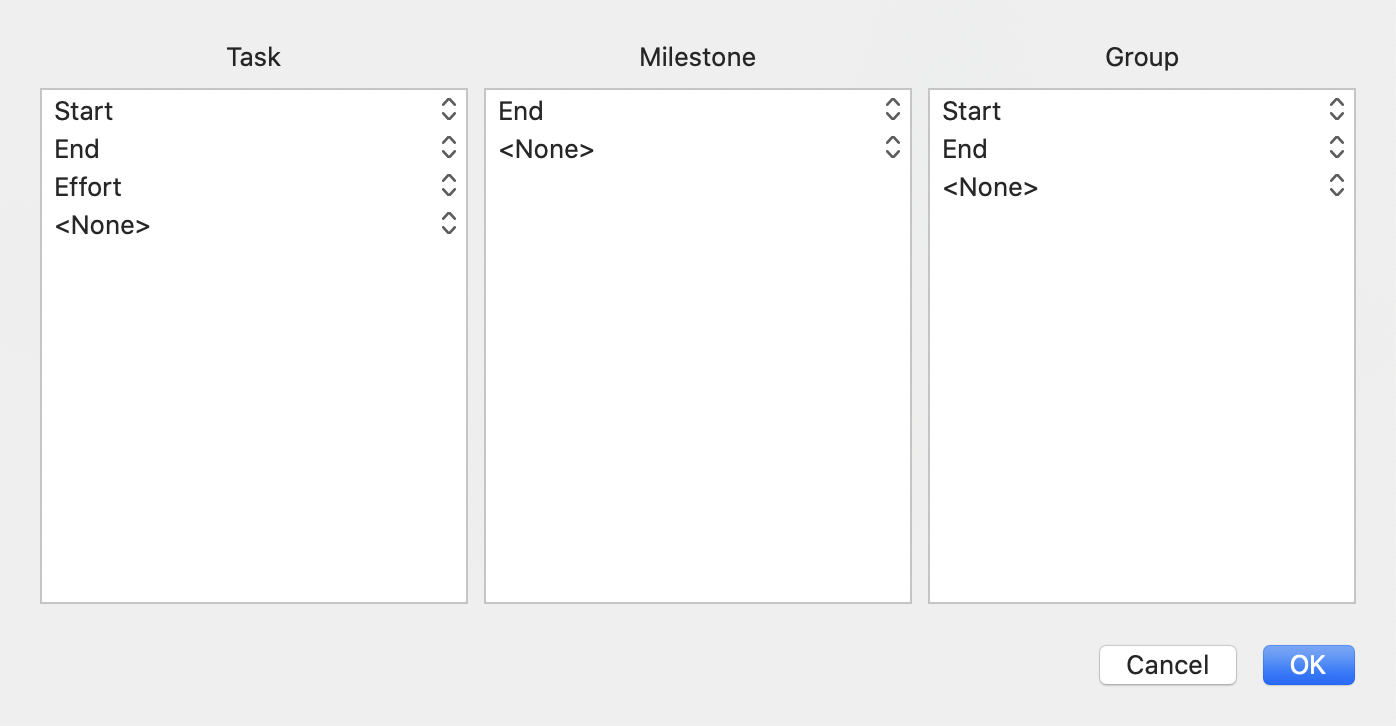 Custom task label options in Network View.