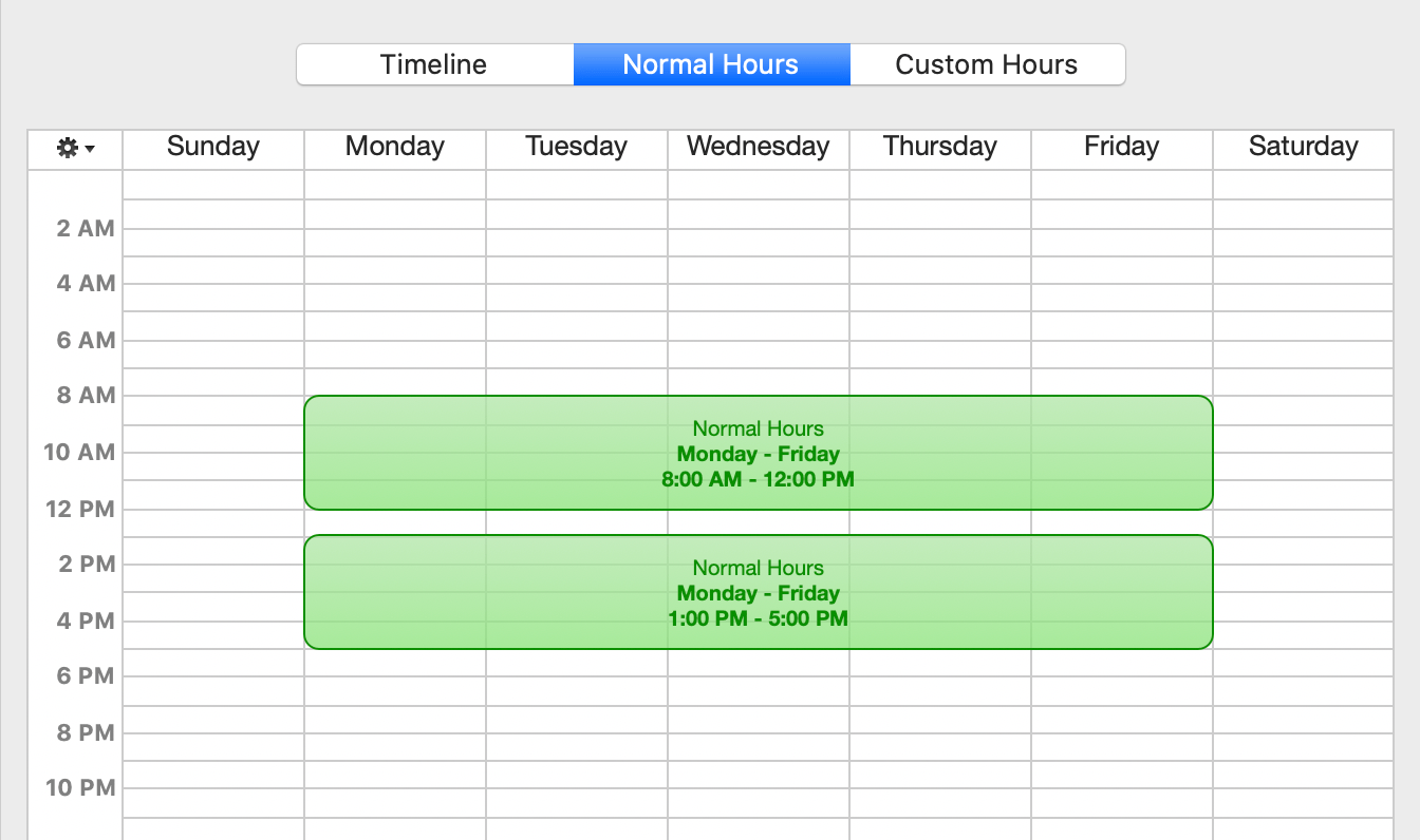 The normal work week for the whole project.